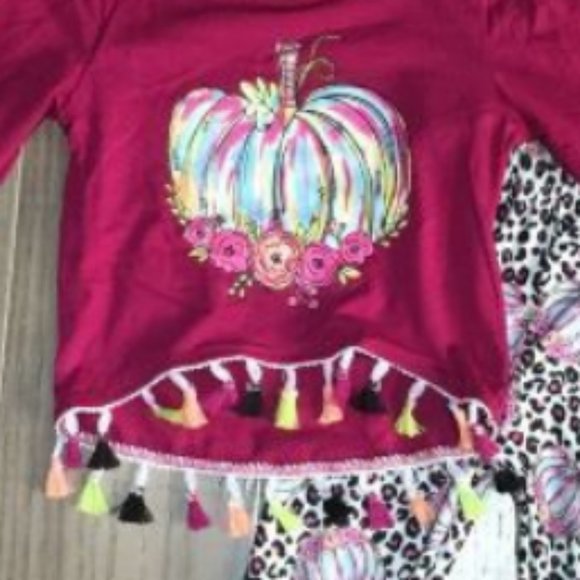 Tie Dye Pumpkin Leopard Leggings Girls Outfit Set - Picture 2 of 3